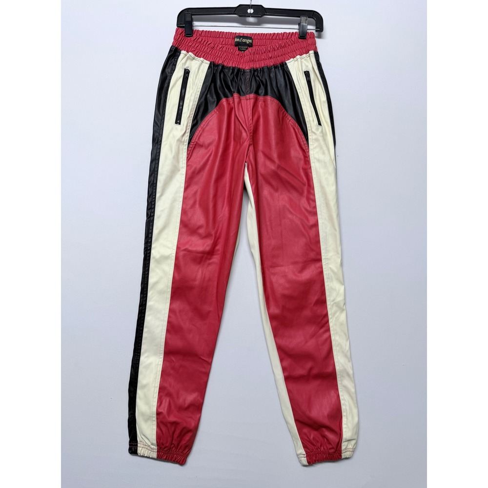 Like An Angel Red Black Cream Faux Leather Moto Jogger Pants Mens Medium C1637